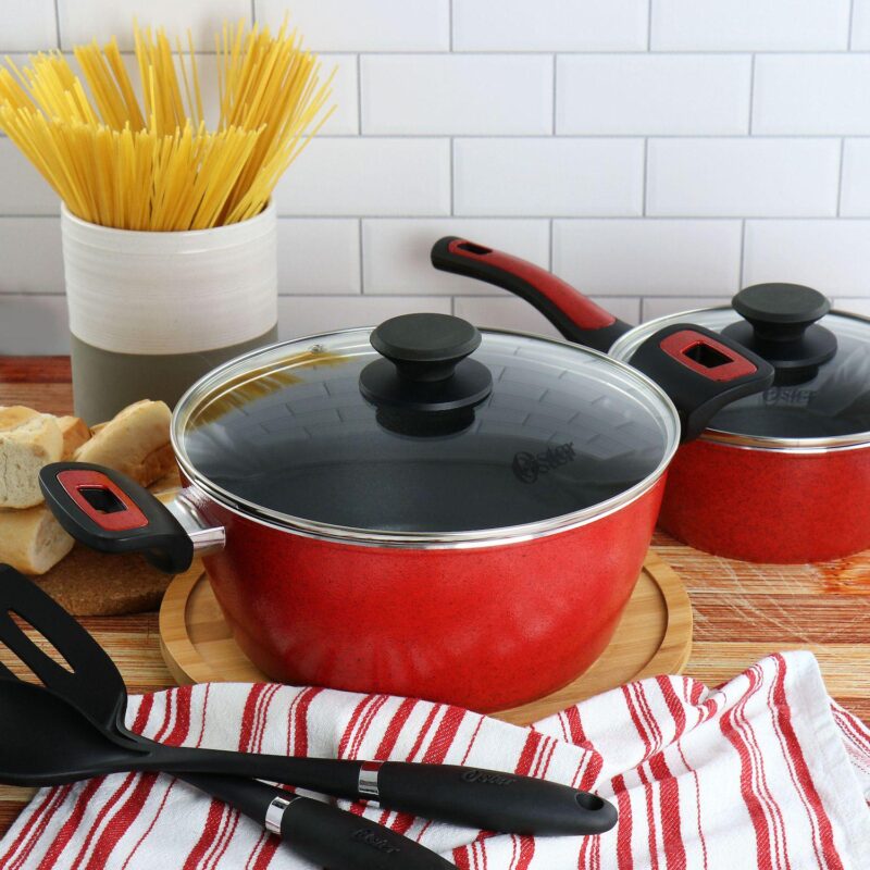Oster Claybon 7 Piece Non Stick Aluminum Cookware Set in Red - Image 5