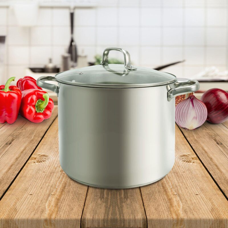 Oster Cocina Adenmore 12 Quart Stainless Steel Stock Pot With Tempered Glass Lid - Image 3