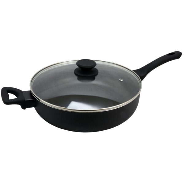 Oster Cocina Ashford 5 Quart Aluminum Saut Pan with Tempered Glass Lid in Black