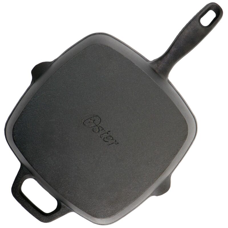 Oster Cocina Castaway 10 Inch Square Cast Iron Grill Pan with Pouring Spouts - Image 4