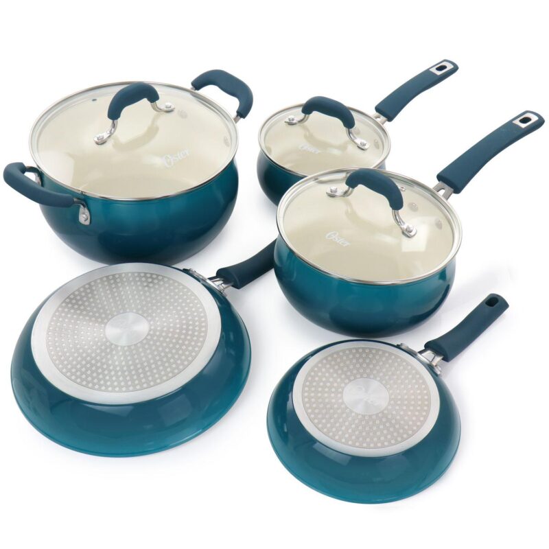 Oster Cocina Corbett 8 Piece Nonstick Aluminum Cookware Set in Teal - Image 2