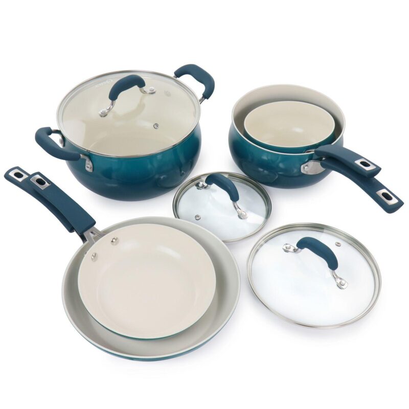 Oster Cocina Corbett 8 Piece Nonstick Aluminum Cookware Set in Teal - Image 3