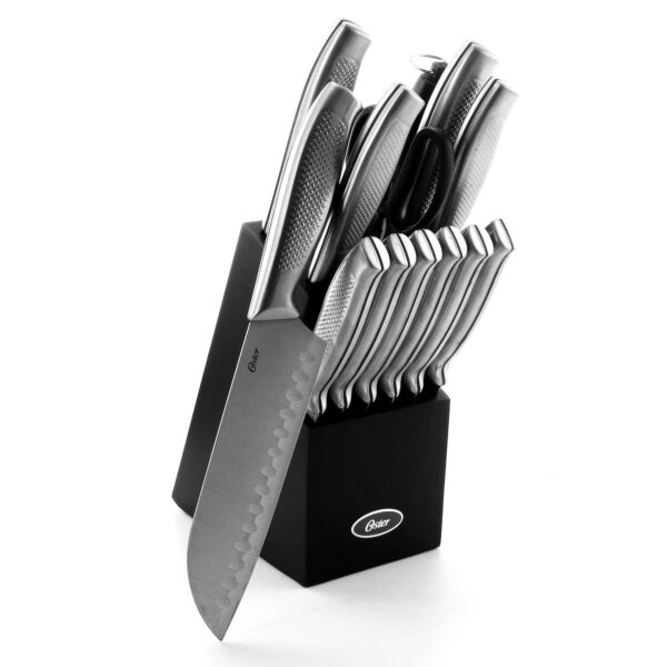 Oster Cocina Edgefield 14 Piece Stainless Steel Cutlery Knife Set with Black Knife Block