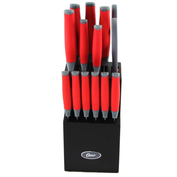 Oster Cocina Lindbergh 14 Piece Stainless Steel Blade Cutlery Set in Red