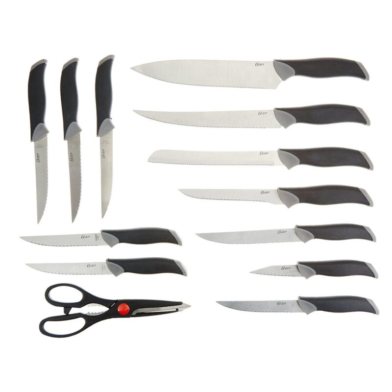 Oster Cocina Lingbergh 14 Piece Stainless Steel Cutlery Knife Set with Pine Wood Block - Image 5