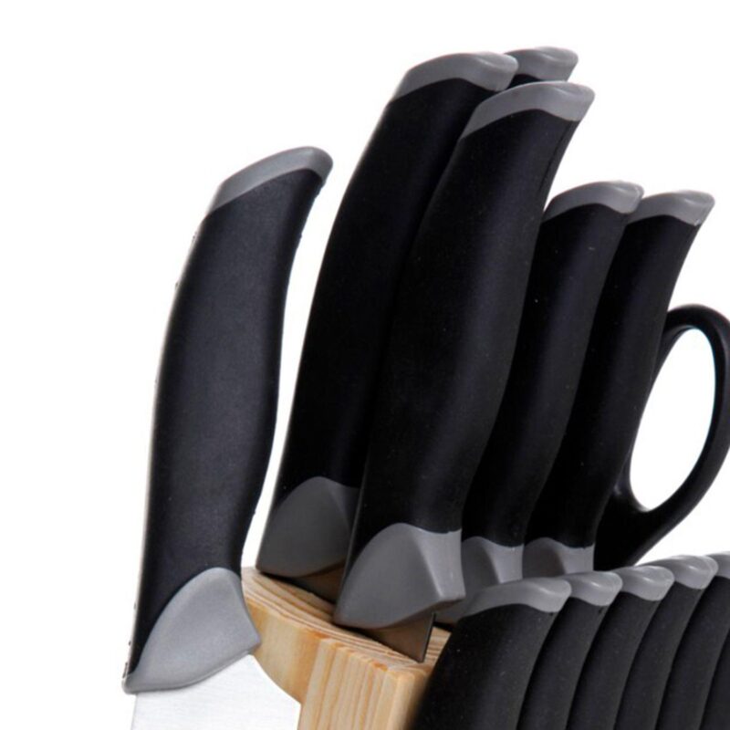 Oster Cocina Lingbergh 14 Piece Stainless Steel Cutlery Knife Set with Pine Wood Block - Image 3