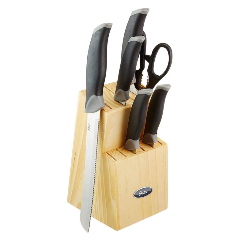 Oster Cocina Lingbergh 14 Piece Stainless Steel Cutlery Knife Set with Pine Wood Block - Image 4