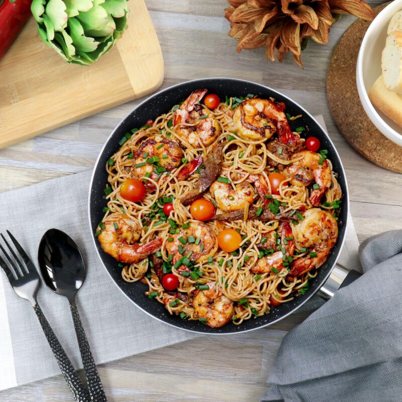 Oster Cocina Luneta 9.5 Inch Aluminum Nonstick Frying Pan in Red - Image 5