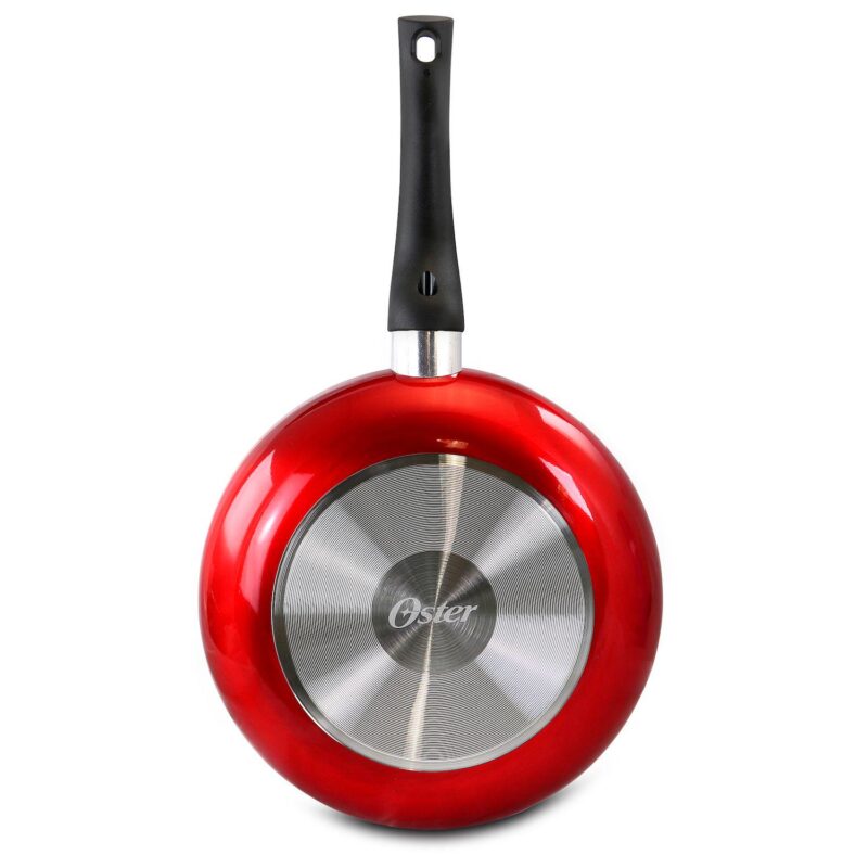 Oster Cocina Merrion 9.5 Inch Aluminum Frying Pan in Red with Bakelite Handle - Image 4