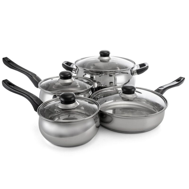 Oster Cocina Rametto 8 Piece Stainless Steel Kitchen Cookware Set with Glass Lids - Image 3