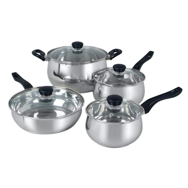 Oster Cocina Rametto 8 Piece Stainless Steel Kitchen Cookware Set with Glass Lids