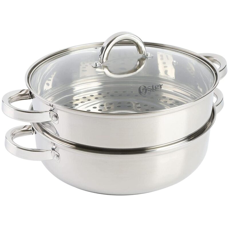 Oster Cocina Sangerfield 3 Piece 11 Inch Stainless Steel Everyday Pan with Steamer and Lid - Image 2