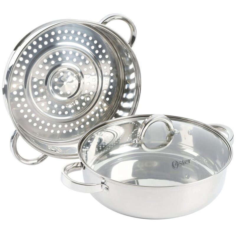 Oster Cocina Sangerfield 3 Piece 11 Inch Stainless Steel Everyday Pan with Steamer and Lid - Image 3