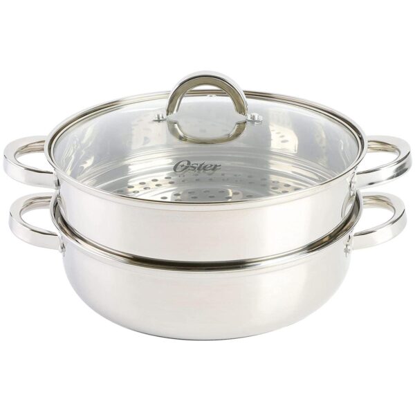 Oster Cocina Sangerfield 3 Piece 11 Inch Stainless Steel Everyday Pan with Steamer and Lid