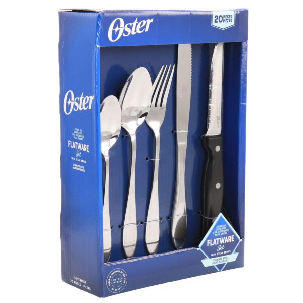 Oster Cocina Silvermist 20 Piece Stainless Steel Flatware Set with Steak Knives