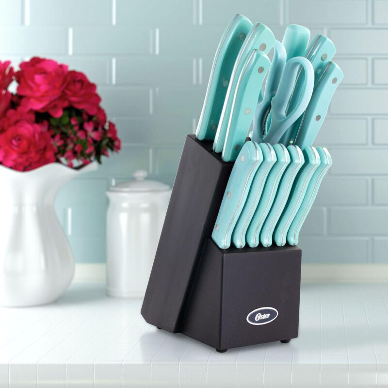 Oster Cocina Steffen 14 Piece Stainless Steel Cutlery Set with Storage Block in Blue - Image 5