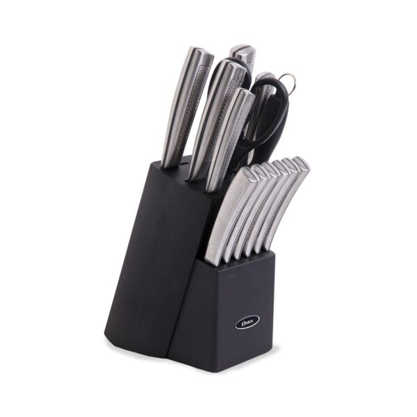 Oster Cocina Wellisford 14 Piece Stainless Steel Cutlery Set with Black Rubber Wood Block