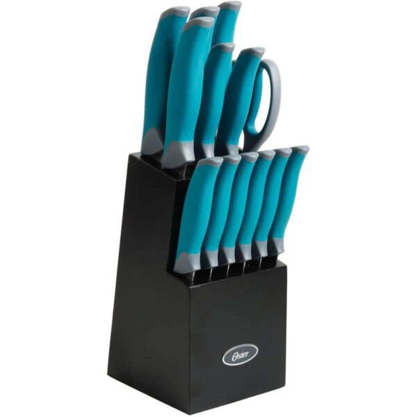 Oster Lindbergh 14 Piece Stainless Steel Cutlery Set Black Block, Teal/Black