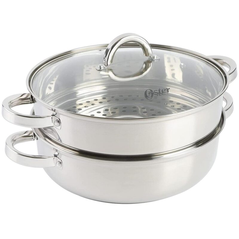 Oster Sangerfield 3 Piece 11 Inch Stainless Steel Everyday Pan with Steamer and Lid - Image 2