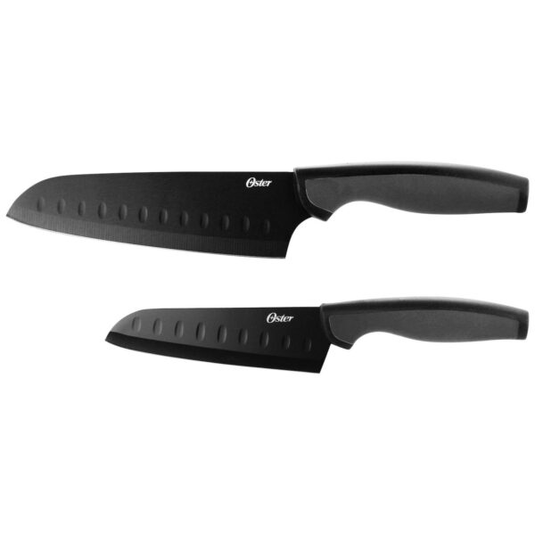 Oster Slice Craft 2 Piece Stainless Steel Santoku Knife Set in Black