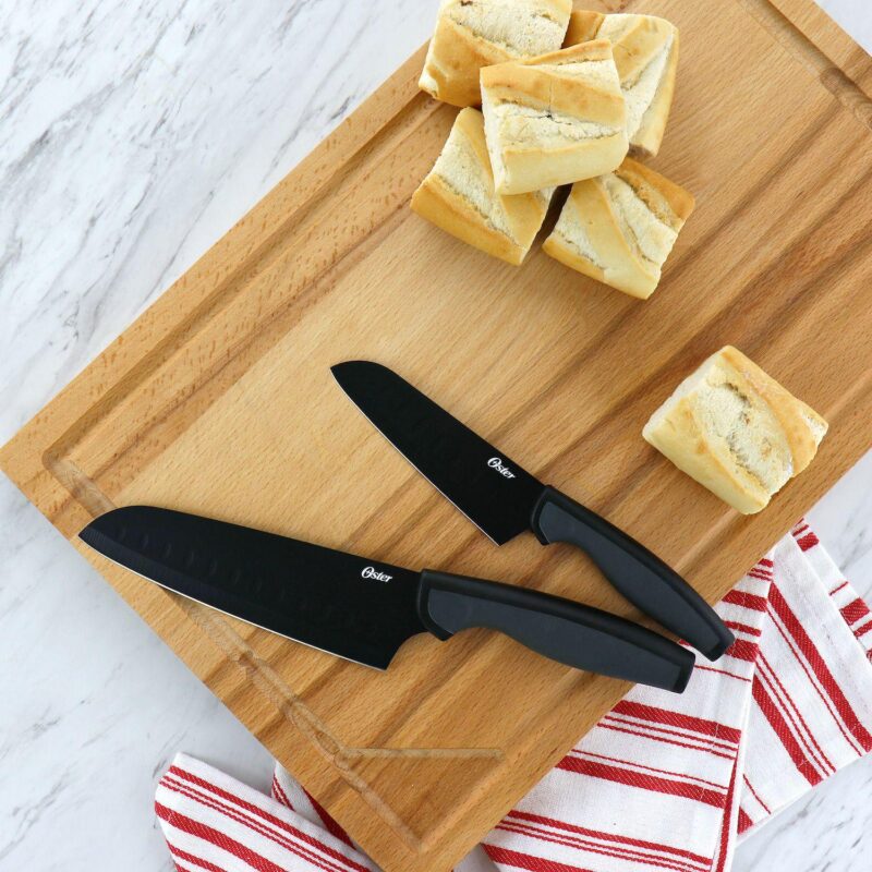 Oster Slice Craft 2 Piece Stainless Steel Santoku Knife Set in Black - Image 5
