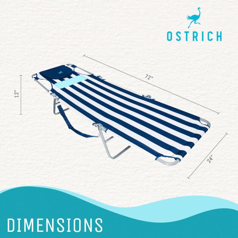 Ostrich Ladies Comfort Lounger, Beach Camping Pool Tanning Chair, Blue Stripe - Image 2