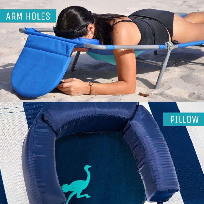 Ostrich Ladies Comfort Lounger, Beach Camping Pool Tanning Chair, Blue Stripe - Image 4