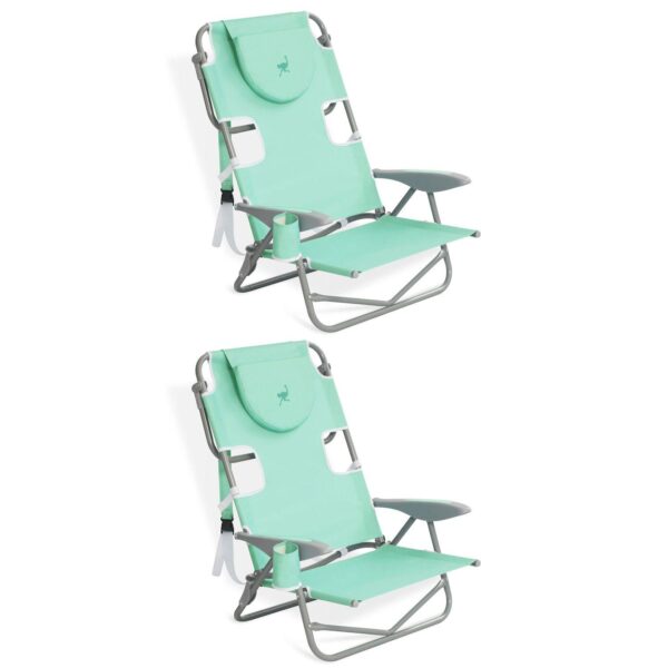 Ostrich On Your Back Folding Reclining Outdoor Camping Lawn Chair, Teal (2 Pack)