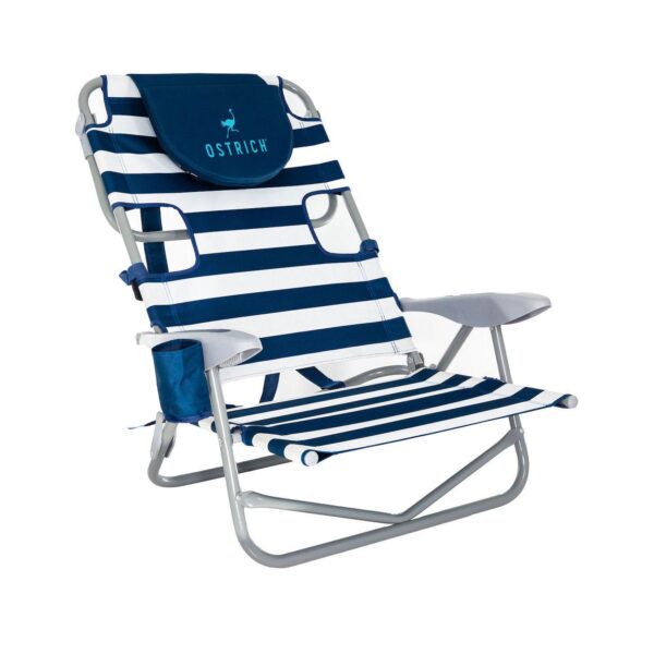 Ostrich On-your-back Outdoor Reclining Beach Pool Camping Chair, Blue Stripe