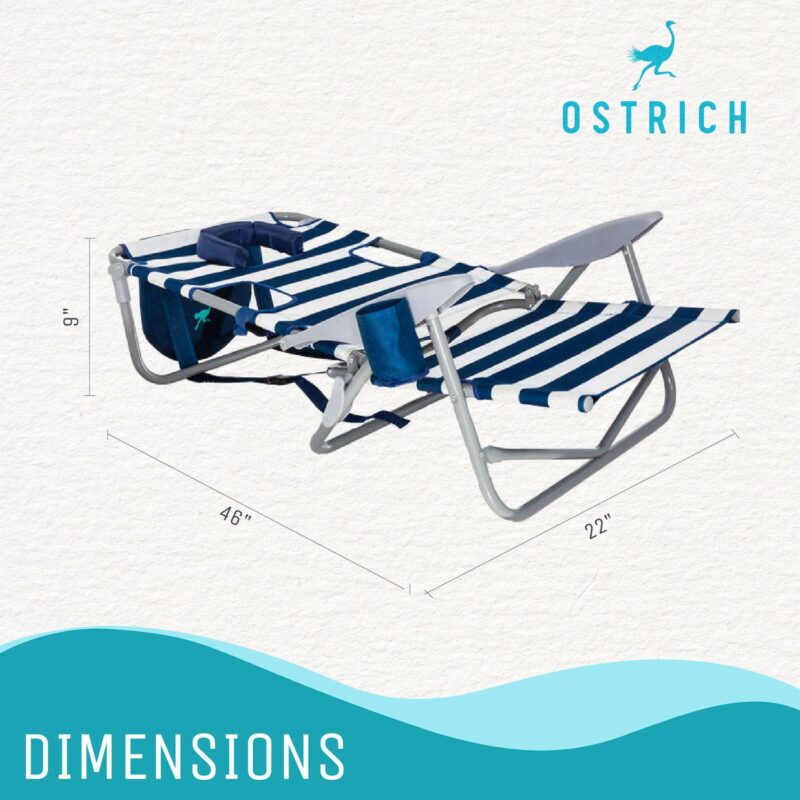 Ostrich On-your-back Outdoor Reclining Beach Pool Camping Chair, Blue Stripe - Image 3