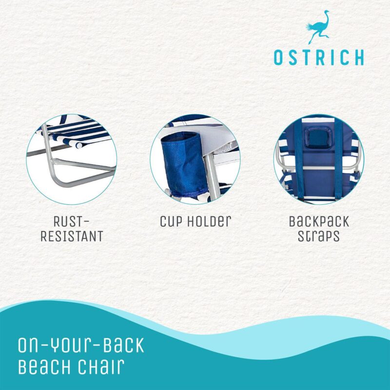 Ostrich On-your-back Outdoor Reclining Beach Pool Camping Chair, Blue Stripe - Image 2