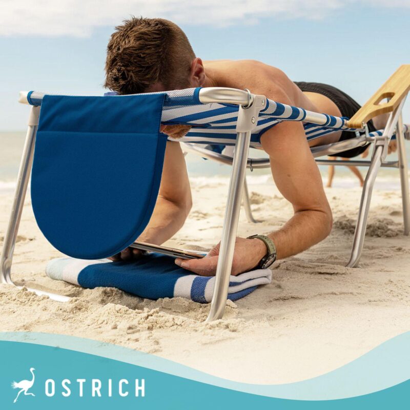 Ostrich On-your-back Outdoor Reclining Beach Pool Camping Chair, Blue Stripe - Image 5