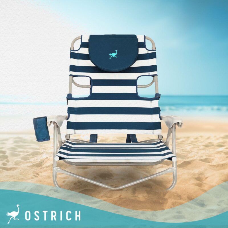 Ostrich On-your-back Outdoor Reclining Beach Pool Camping Chair, Blue Stripe - Image 4