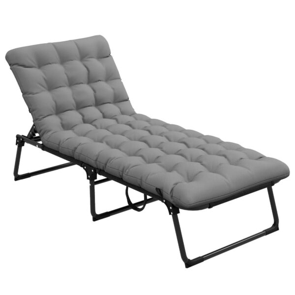 Outdoor Folding Chaise With 4-position Adjustable Backrest, Gray