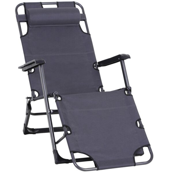 Outdoor Folding Patio Chaise Lounger Armchair Recliner W/ Padded Headrest