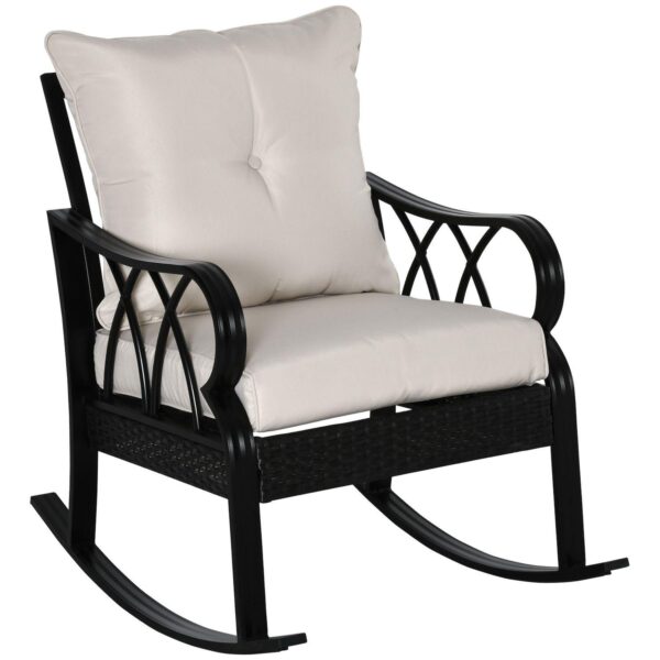 Outdoor Patio Rattan Rock Chair W/Ergonomic Design, Aluminum Tube