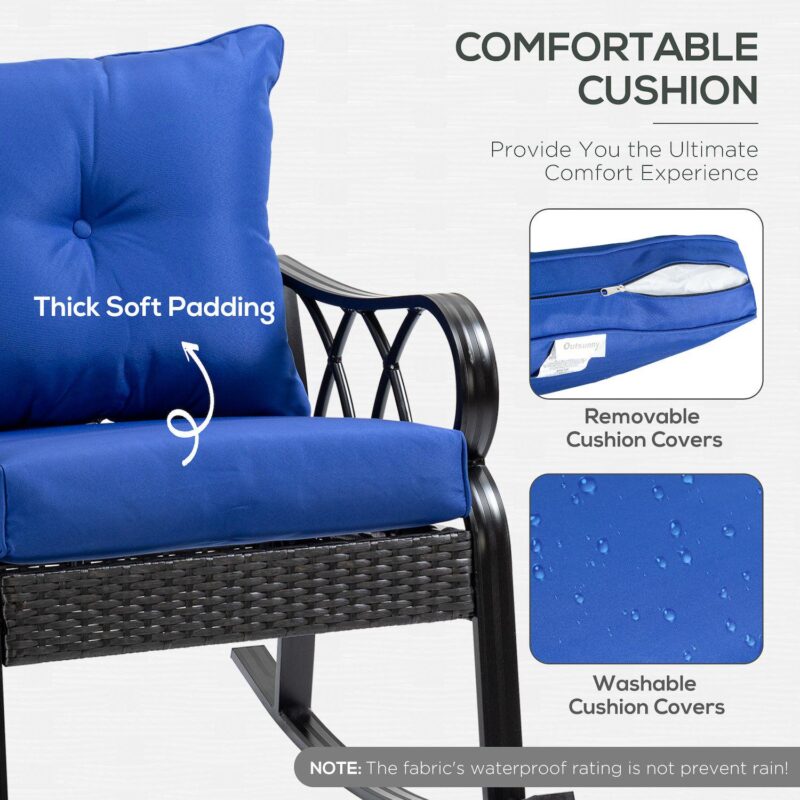 Outdoor Patio Rattan Rock Chair W/Ergonomic Design, Aluminum Tube - Image 5