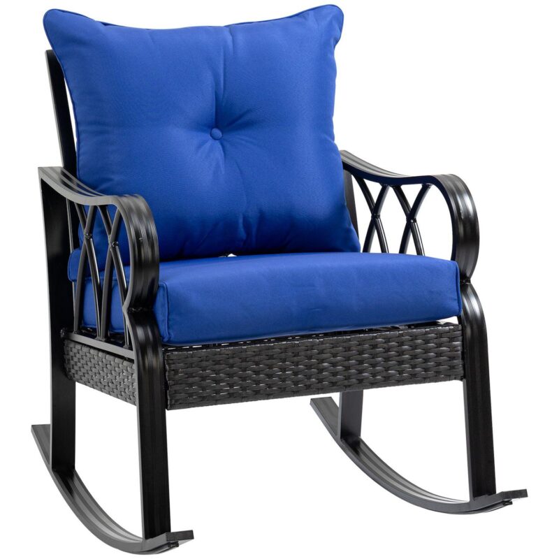 Outdoor Patio Rattan Rock Chair W/Ergonomic Design, Aluminum Tube - Image 6