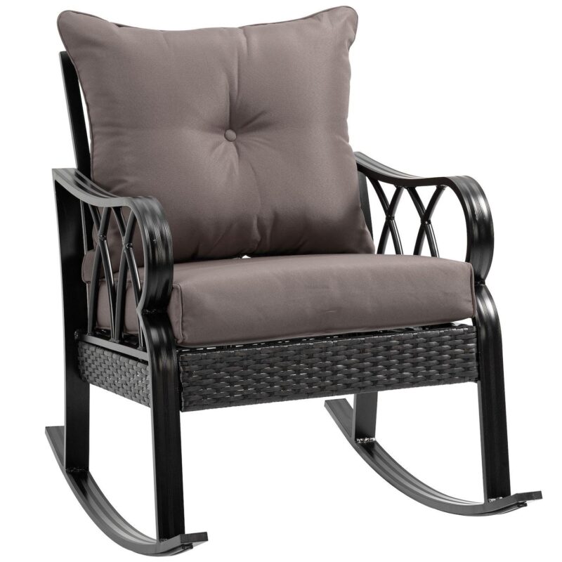 Outdoor Patio Rattan Rock Chair W/Ergonomic Design, Aluminum Tube - Image 7