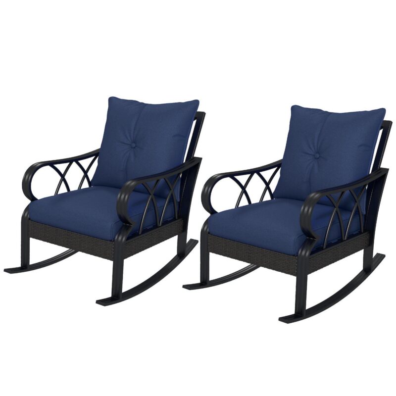Outdoor Patio Rattan Rock Chair W/Ergonomic Design, Aluminum Tube - Image 2