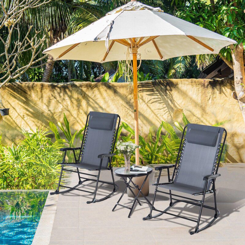Outdoor Rocking Chair Patio Table Seating Set Rocker Bistro Folding - Image 4