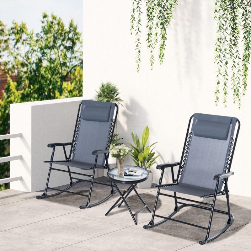 Outdoor Rocking Chair Patio Table Seating Set Rocker Bistro Folding - Image 2