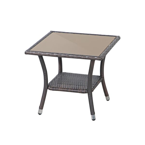 Outdoor Side Table, Patio Wicker Coffee Table Tempered Glass Top End Table With Aluminum Frame