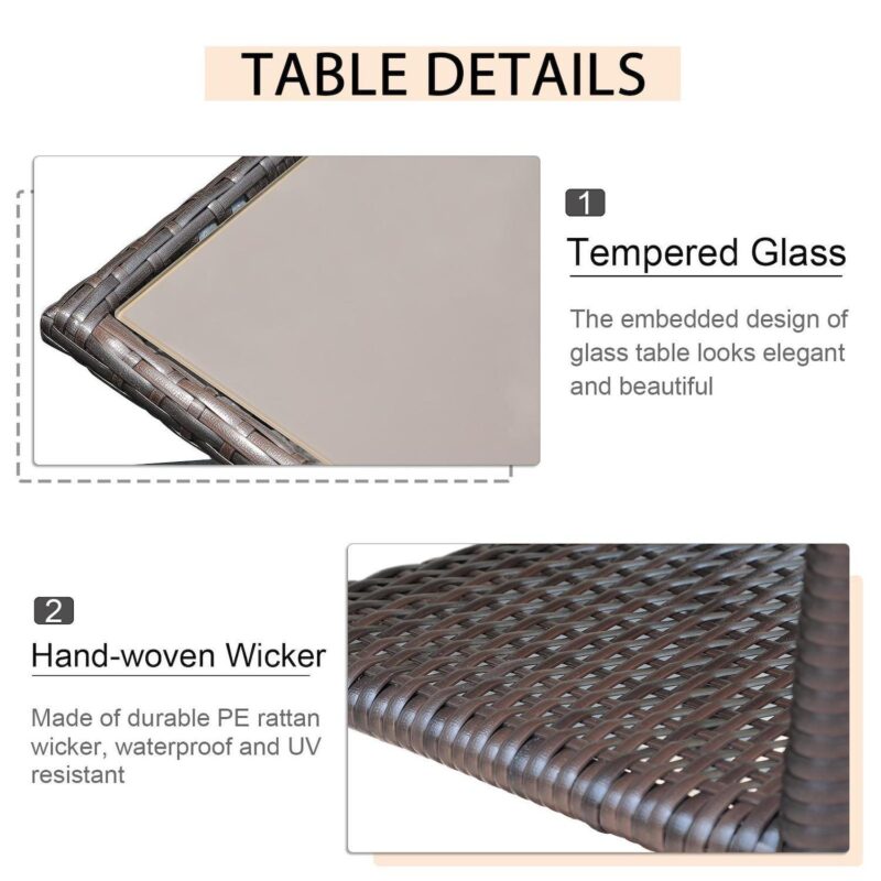 Outdoor Side Table, Patio Wicker Coffee Table Tempered Glass Top End Table With Aluminum Frame - Image 4