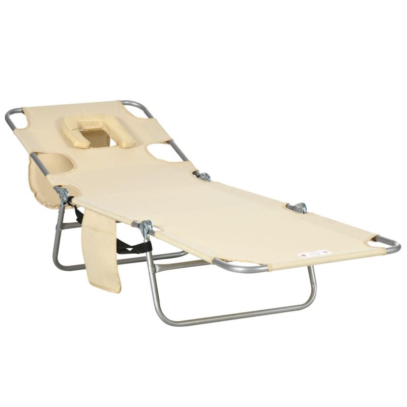 Outsunny Folding Outdoor Lounge W/ Face Hole, 5-level Recline - Image 3