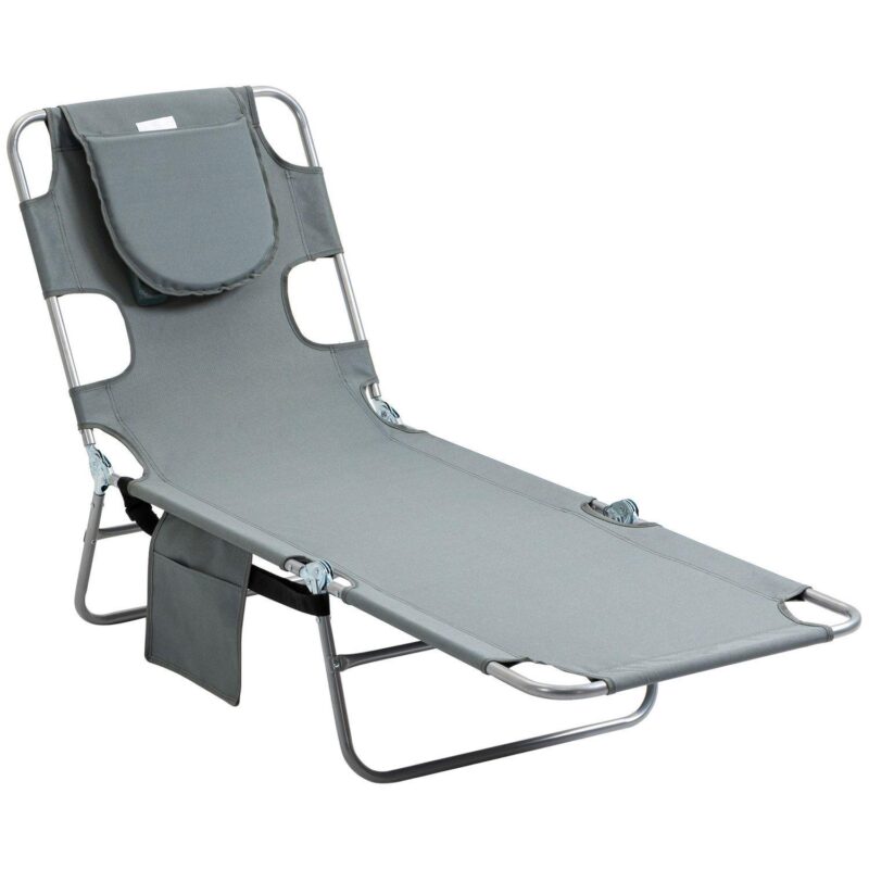 Outsunny Folding Outdoor Lounge W/ Face Hole, 5-level Recline - Image 2