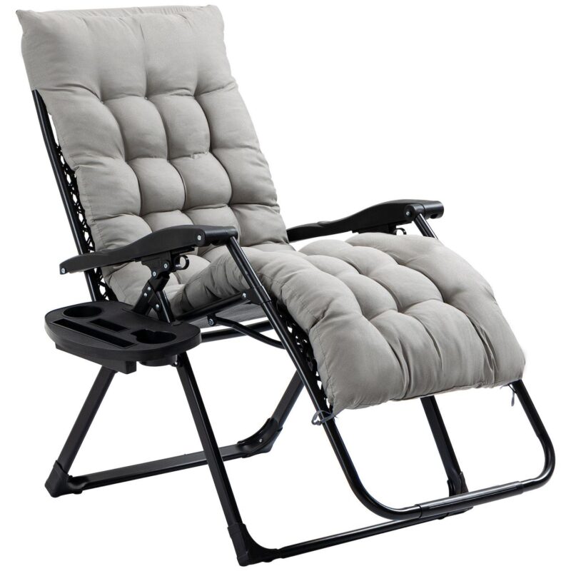 Outsunny Padded Zero Gravity Chair W/ Cup Holder Tray - Image 5