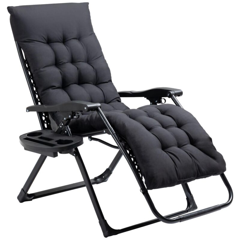 Outsunny Padded Zero Gravity Chair W/ Cup Holder Tray - Image 6