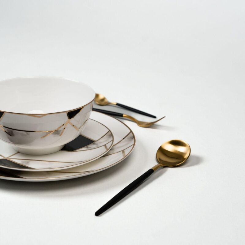 Ozarke Transform Gold Marble Plate Set, Fine Bone China - Set of 12 - Image 3