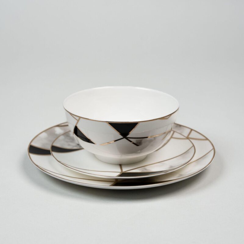 Ozarke Transform Gold Marble Plate Set, Fine Bone China - Set of 12 - Image 2